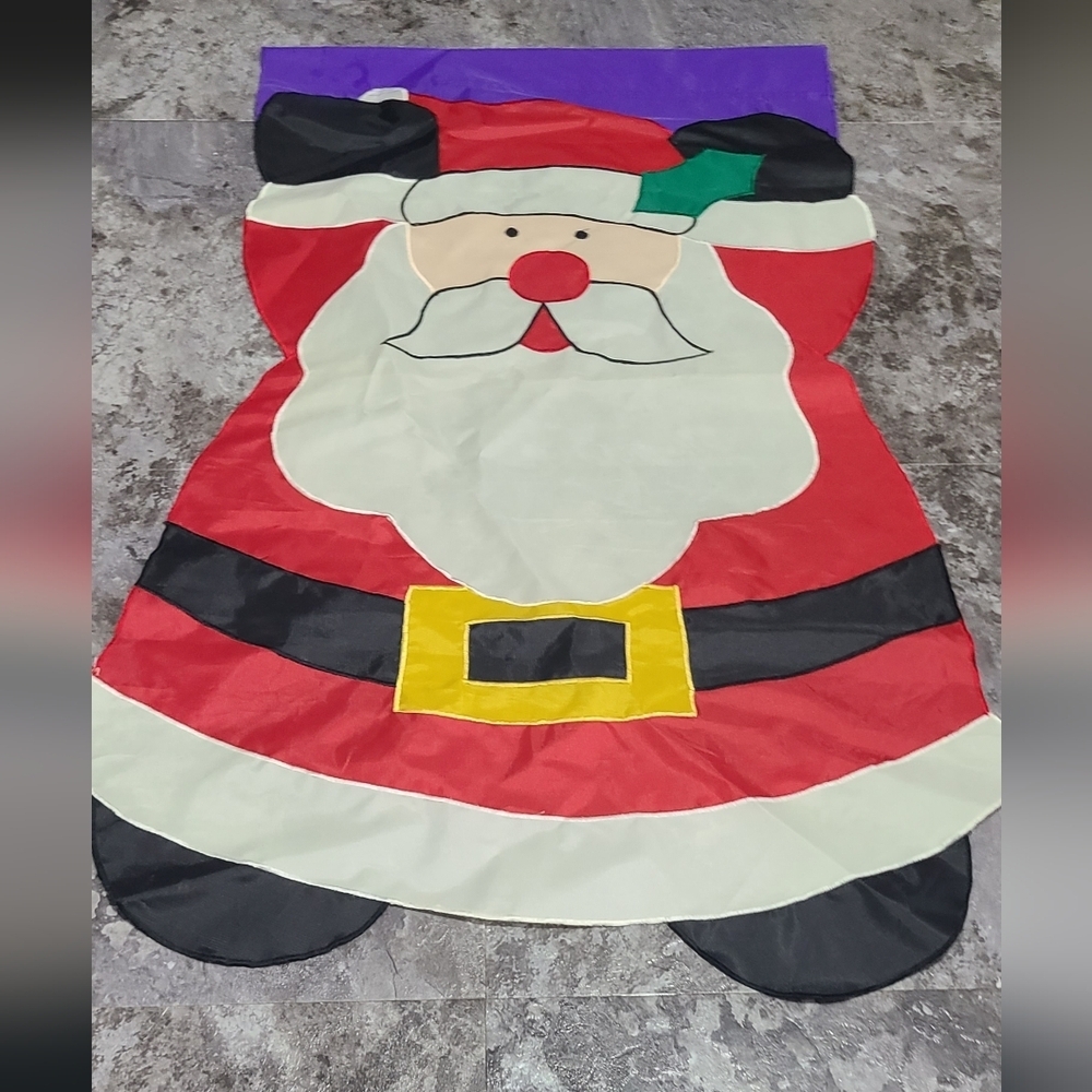Christmas Santa Clause Garden Flag Wall Hanging 26 X 40 Nylon Holiday